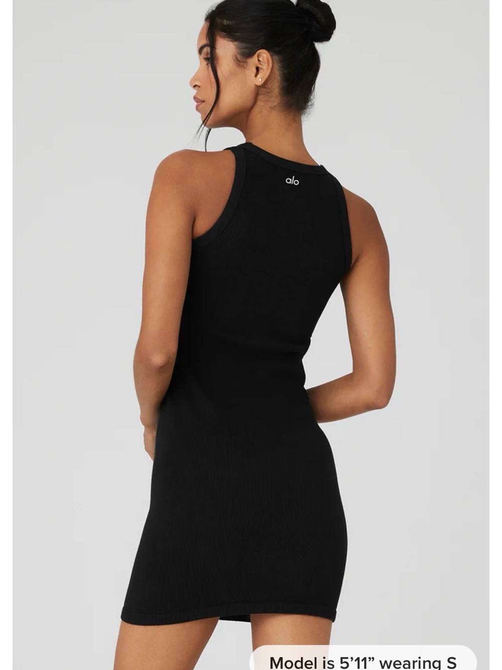 ALO Yoga Seamless Black Ribbed Warm Nights Tank Mini Dress